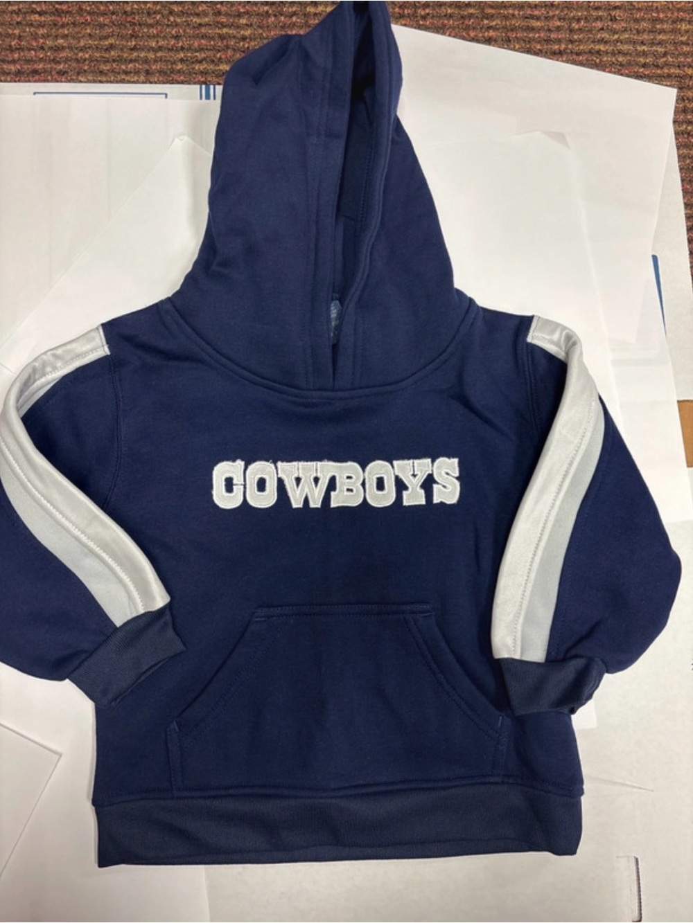 NFL Navy Kids Hooded Sweatshirt with Gray Sleeve Stripes
